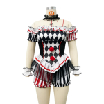 Naiste kost&uuml;&uuml;m must-valge teemanttriibuline tsirkusebodysuit volangiga Halloweeni, karnevali, cosplay'i jaoks 3XL black
