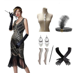 1920. aastate Gatsby litrite ja narmastega paisley flapper-kleit koos 20ndate aksessuaaride komplektiga Vintage Gatsby kleit naistele XL gray
