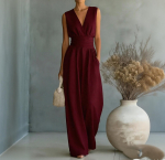 Naiste Laiade Jalgadega Elegantne V&ouml;&ouml;kohta Kitsendav V-kaelusega Jumpsuit M veini