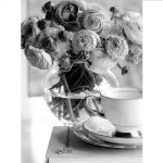 Teemanttikandid Pojengilillede teetass Pilt Ristpistekomplektid Mustvalge Kunstmosaiikkaunistus 20X30CM