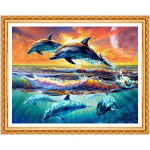 Uus 5D DIY teemantmaaling mere p&auml;ikeseloojanguga delfiinide tikand t&auml;is&uuml;mmarguse teemantmaali kaunistusega kingitus 20X30CM