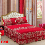 &Uuml;heinimese-/kaheinimesevoodiga/t&auml;istuba/kuninganna/kuningaga, tr&uuml;kitud lilledega voodikattega voodikattega voodiseeliku ja padjavarraste komplekt 180*200cm punane