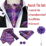 Hi-Tie meeste Ascot lipsukomplekt siidlilla Paisley lips taskur&auml;tikuga mansetin&ouml;&ouml;pidega pross AS-1005