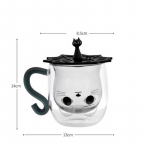 Kahekordse seinaga klaasist piimamahla tass Loominguline armas kassikujuline kohvikruus Multifilm Paari teetass kaanega Kontori joogin&otilde;ud 1PC