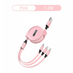 3-&uuml;hes laadimiskaabel Sisset&otilde;mmatav USB-laadimine 2,4A kiirlaadimine XiaoMi HuaWei jaoks Samsungi kaasaskantav laadimiskaabel Micro Type-C roosa