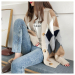 Plaid Chic Argyle kampsunid naiste sviiter s&uuml;gistalvise puhvis varrukaga lahtine kardigan ruuduline &uuml;lisuur naiste kampsun topsid 23825 One Size