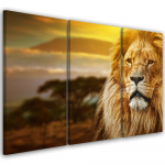 Kolmeosalise pildiga l&otilde;uendiprint Aafrika l&otilde;vi Aafrika Sawanna maastik 60x40 oranž