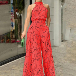 Elegantne talje p&auml;itsetega kombinesoon vabaaja tr&uuml;kisega varrukateta taljega suvine laia jalaga pika p&uuml;ksiga kombinesoon Naiste riided XXXL punane