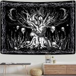 Gooti pealuu vaip Must-valge Skeleton Gobel&auml;&auml;n Seinaripp Magamistoa Hipisilmad Boho Kodukaunistus Trippy Moon Cloth 200x150cm