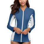 Charmleaksi naiste pikkade varrukatega t&otilde;mblukuga Rashguardi ujumistrikoo surfamine, Rash Guard t&otilde;mblukk UPF50+ ujumisriided XL valge/sinine