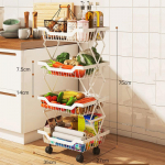 Mitmekihiline roostevabast terasest 360-kraadine p&ouml;&ouml;rlev riiul, puu- ja juurviljade hoiustamisriiul ratastega p&otilde;randariiul K&ouml;&ouml;gis korraldaja 4 Layer valge