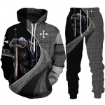 Retro Knight Templar Armour 3D Prinditud meeste kapuutsid/p&uuml;ksid/&uuml;likond Harajuku Jesus God Tracksuit Spordir&otilde;ivad Lahe 2-osaline r&otilde;ivakomplekt L