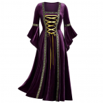 Vintage kleit naistele renessansiaegne keskaegne kleit Halloweeni cosplay kost&uuml;&uuml;miga sametist pikkade varrukatega kleit XXL lilla