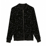 Naiste kevad-s&uuml;gis lukuga jope Galaxy tr&uuml;kitud l&uuml;hike mantel Ladis &uuml;ler&otilde;ivad XL must