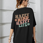 Happy Mind Happy Life Art Letters Graphic Slogan T-s&auml;rk Naiste 100% puuvillane Teeriided Suvised T-s&auml;rgid Suurem&otilde;&otilde;tmeline vabaaja T-s&auml;rk S must