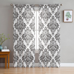 Mustvalge barokk lilleviinapuu abstraktne t&uuml;ll l&auml;bipaistev aknakardinad elutuppa Voile organza kardinad kardinad W135 x H115cm x1