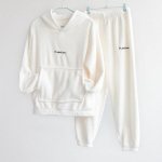 Talvised lahtised kodukandjad korallifliisist kahepoolne sametpidžaama O-kaelusega pikkade varrukatega p&uuml;ksid sooja pidžaama komplekt L