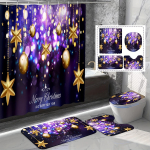 4 tk Luksuslikud j&otilde;ulukuulid lillad t&auml;hed du&scaron;ikardinate komplektid vannitoa jaoks libisemiskindlad vannitoavaibad kaas WC kate vannimatt 4PCS Full Set