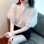 Retro laternavarrukatega valge pitss&auml;rk, mood naiste tikand Elegantne &scaron;ifoonpluus, naiste v&otilde;rkkangast suvetopsid Mujer Blusas 25068 L orion i v&auml;rv