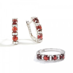 Naturaalsest granaadist 925 sterlingh&otilde;bedast elegantse disainiga klambris&otilde;rmuse ehtekomplekt k&otilde;rvar&otilde;ngas naistele s&uuml;nnip&auml;evapeole peen ehe kingitus US RING SIZE:7# punane