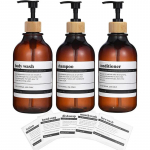 Du&scaron;iseebi dosaatorid 8 sildiga musta/merevaiguv&auml;rvi korduvt&auml;idetavad &scaron;ampoonipalsami pudelid 3 bambuspumbaga du&scaron;i dosaatorit