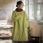 Johnature naiste hiina stiilis linane pullover Parkad O-kaelusega pikkade varrukatega soojad mantlid talvel pluss puuvillased &uuml;hev&auml;rvilised pargid One Size kollane