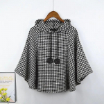 Mantel, r&auml;tik, naisteriided, pullover, kapuutsiga, Korea versioon, tuhande linnu ruuduline topp, &uuml;lisuur avar nahkhiires&auml;rk M must