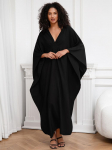 EDOLYNSA Black Women Kaftan &uuml;lisuur puhkusepidu pikk kleit hubane kerge jakk salongiriietus Batwing Sleeve Homewear Q1306 One SizeSize must