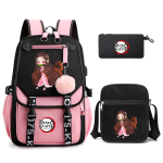 3 tk/komplekt Demon Slayer Kamado Nezuko seljakotid t&uuml;drukutele Anime koolikott Teismelise &otilde;pilase l&otilde;uendiga s&uuml;learvuti seljakott naiste seljakott