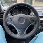 Car Steering Wheel Cover Leather Trim For BMW 1 3 Series E82 E87 120i 130i E90 330i 2008-2013 X1 E84 red blue line blue strip