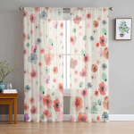Akvarell lilledega k&auml;sitsi maalimine t&uuml;ll Voile kardinad magamistoas elutuppa akna kardinad l&auml;bipaistvad kardinad organza kardinad 135W x 114H(cm)