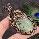 Natural Prehnite Gemstone Handmade Copper Wire Wrap Gift Pendant 3.47 a4t03