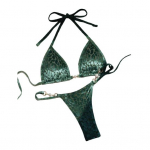 2 tk/komplekt Naiste seksikas bikiinikomplekt Leopardi mustriga halter-rinnahoidja kunstp&auml;rlitega, p&uuml;ksikute komplekt, kiiresti kuivav ujumistrikoo L sinine