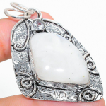 Natural Rainbow Moonstone, White Topaz 925 Sterling Silver Pendant 2.25 j6f49