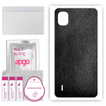 apgo Protective Skin Sticker for the back compatible with Nokia C2 2ND Edition, Wrap Film, Foil, Vinyl - Pattern Black Leather