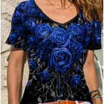 V-kaelusega naiste T-s&auml;rgid Roosimustriga 3D-printeriga topid vabaaja t&auml;navar&otilde;ivad Suvine mood Suurem&otilde;&otilde;tmeline T-s&auml;rk Naiste Y2k riietus M