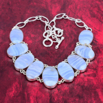 Looduslik sinine pitsahhaat 925 tahke h&otilde;bedane kaelakee, v&auml;&auml;riskivide ehted k&auml;sitsi valmistatud kaelakee, suurep&auml;rane ehtekink talle Adjustable with 18 inches