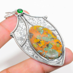 Natural Bamboo Jasper, Peridot Gemstone 925 Sterling Silver Pendant 3.03 v3s07