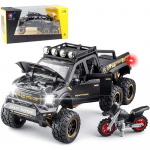 1/24 m&otilde;&otilde;tmetega m&auml;nguautod, veoauto m&auml;nguasi, heli ja valgusega Ford F150 metallist pikap, 6x6 maastikurattaga mootorrattaga veoautod lastele 1/24-Size:21.5*8.5*8.5cm must