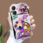 Armas koomiksimustriga kreemja tekstuuriga korpus, lainelise servaga pehme silikoonkaanega telefoni&uuml;mbris Xiaomi Redmi jaoks Redmi 10 valge