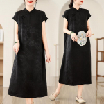 Suvine Puuvillane Linane Suur Suurus Naiste Kleit Kirjanduslik Retro N&ouml;&ouml;p-kinnitusega Jacquard Cheongsam Hiina Etniline Stiil Kleit M