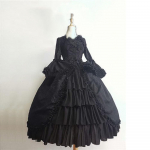 Jaapani gooti lolita kleit naistele Kawaii kikilips karu pits sinine kleit pikkade varrukatega printsessikleit XXXXXL must