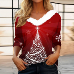 Naiste T-s&auml;rk Tee-j&otilde;ulus&auml;rk Pikkade varrukatega pidulik j&otilde;ulufliisist krae V-kaelus S vereoranž