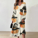 Naiste s&uuml;gis- ja talvine vabaajamoodne V-kaelusega pikkade varrukatega pikk kleit XXL beež