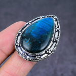 Blue Amber Gemstone Handmade 925 Sterling Silver Gift Jewelry Ring Size 5 c6v61