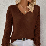 V-kaelusega sviiter, elegantne pikkade varrukatega kootud kampsun, naiste riided XL kohv
