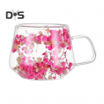 200 ml l&auml;bipaistvast klaasist kruus Kahekordse seinaga isoleeritud tass k&auml;epidemega Esteetiline veetustatud lillekujundusega soojust s&auml;ilitav trummel kohvitee jaoks 200ML roosa