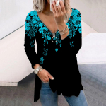 Naiste S&uuml;gis Lilleline Valge Kaardus Lilleprindiga Pikkade Varrukatega T-s&auml;rgid Lahtised V-kaelusega Suur Suurus T-s&auml;rk Topid Mugav Pluus XS valge