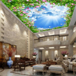 Lagede tapeet Kaasaegne 3D seinamaaling Sinine taevas ja valge tapeet Kodu sisekujundus Elutoa lae fuajee seinamaaling 200 cm(W) x 140 cm(H)