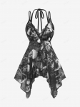 Rosegal Plus Size Halter Skull Print l&auml;bipaistva v&otilde;rguga T-selga Babydolli pesukomplekt L must